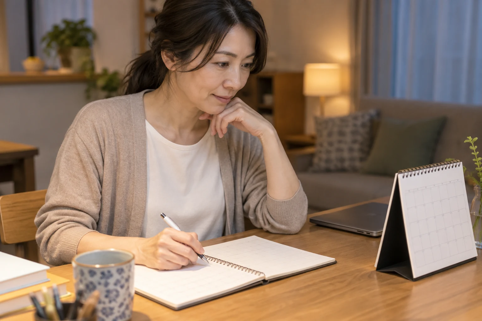 日本人女性が簿記の学習時間と試験日をカレンダーで整理する