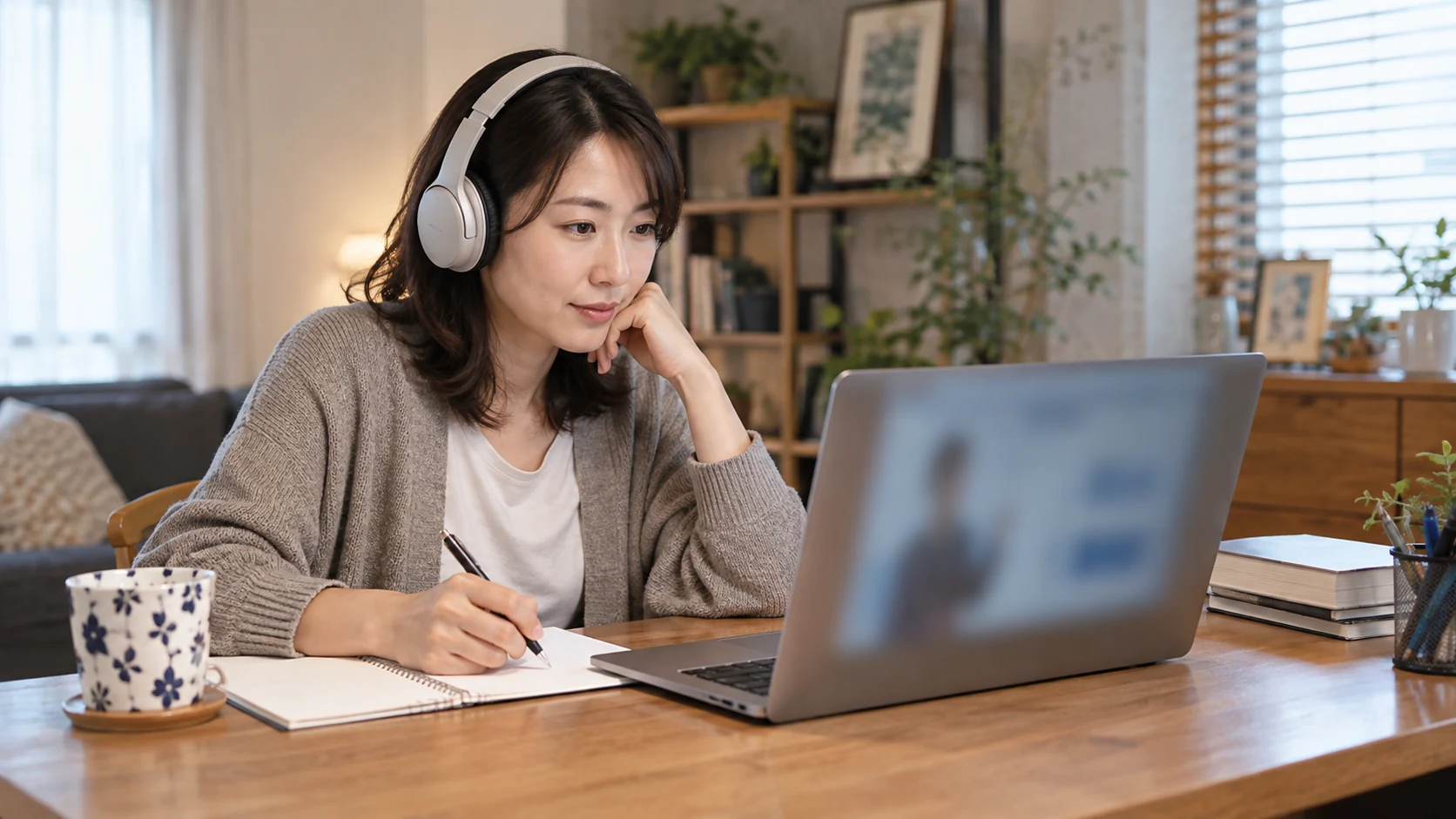 語学や教育の学習をする日本人女性