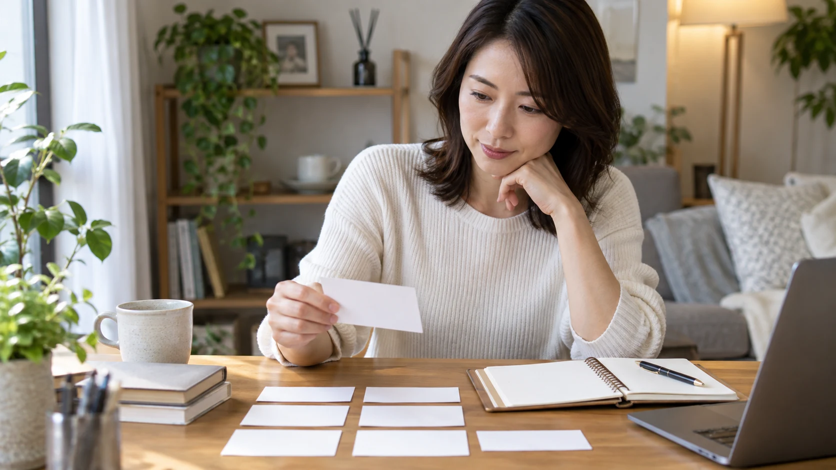 資格候補を比較する日本人女性