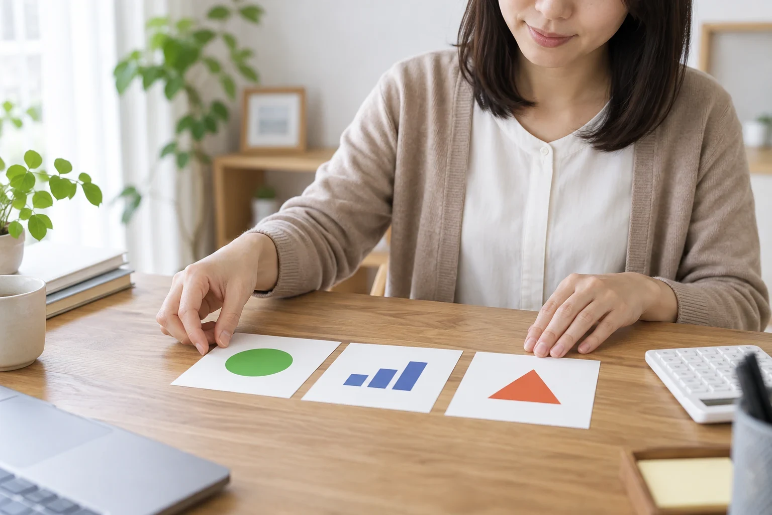 現金や売上や買掛を役割ごとのカードに分けている手元