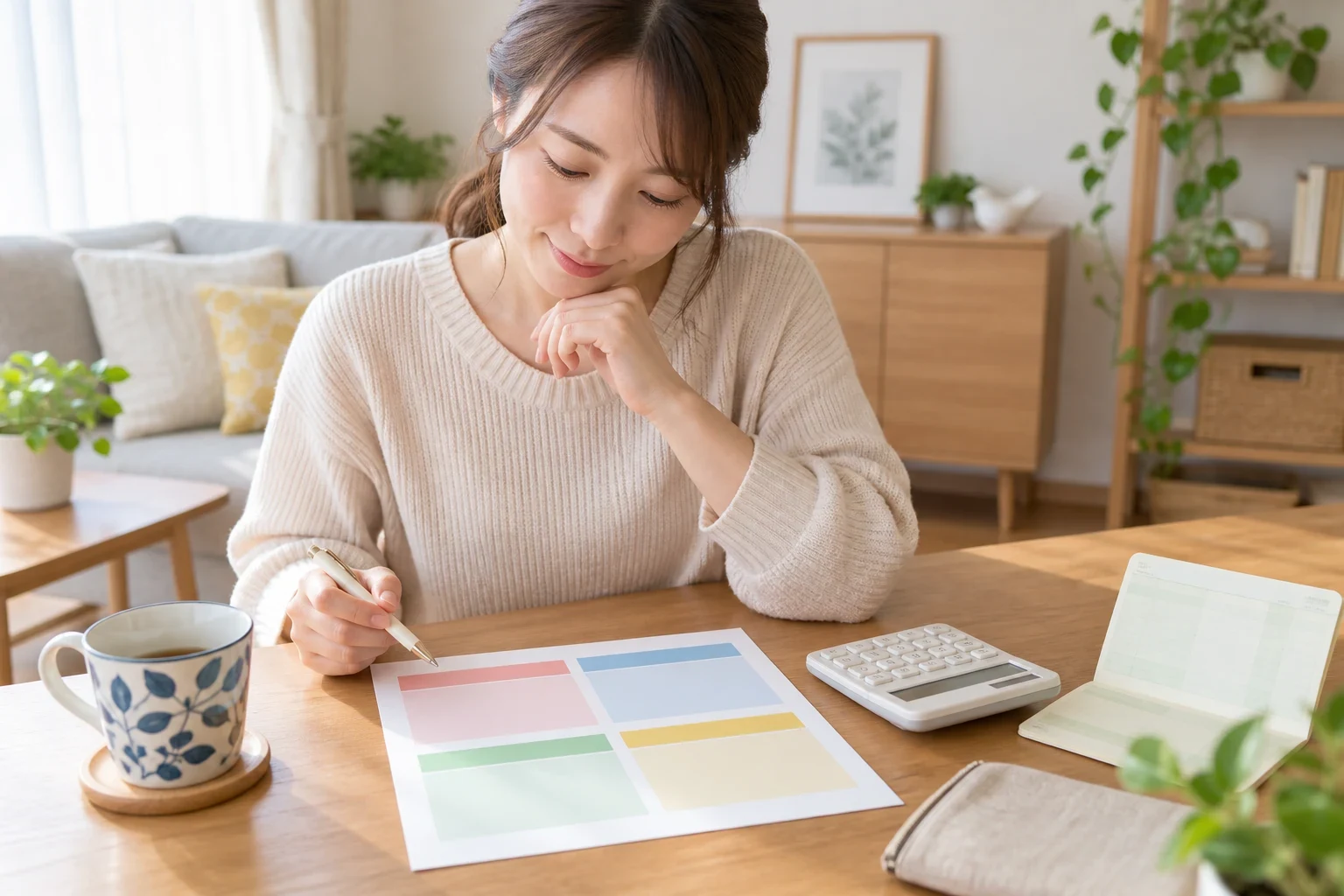 収入と固定費と変動費と残高を一枚の表で見直している手元