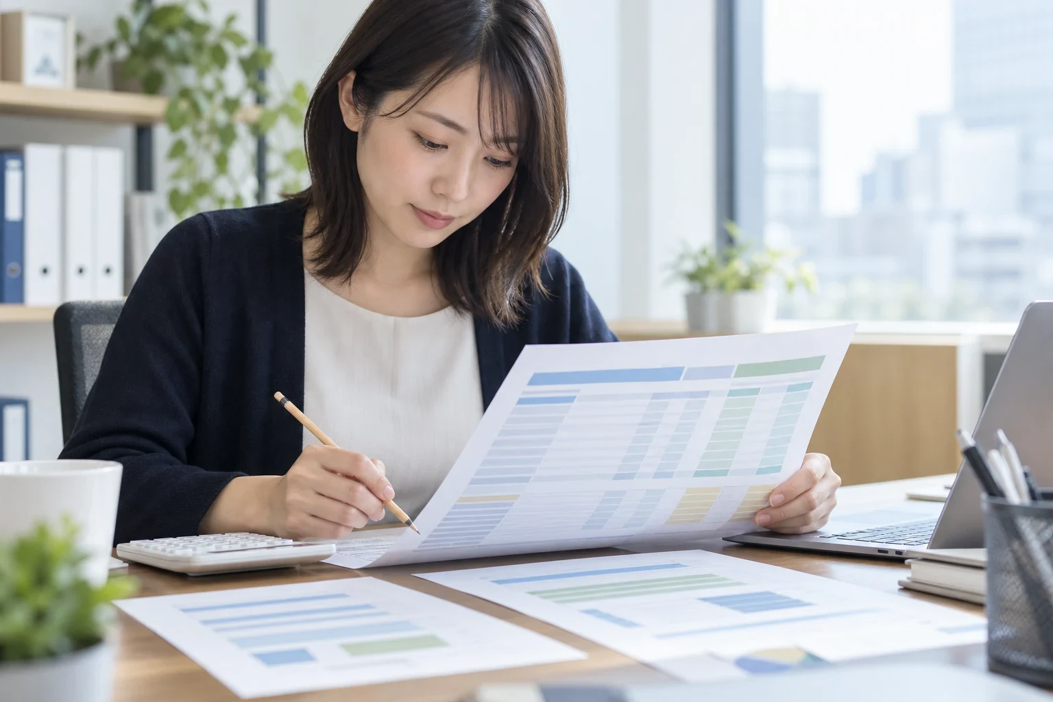 試算表の残高を照合し入力漏れを確認している手元