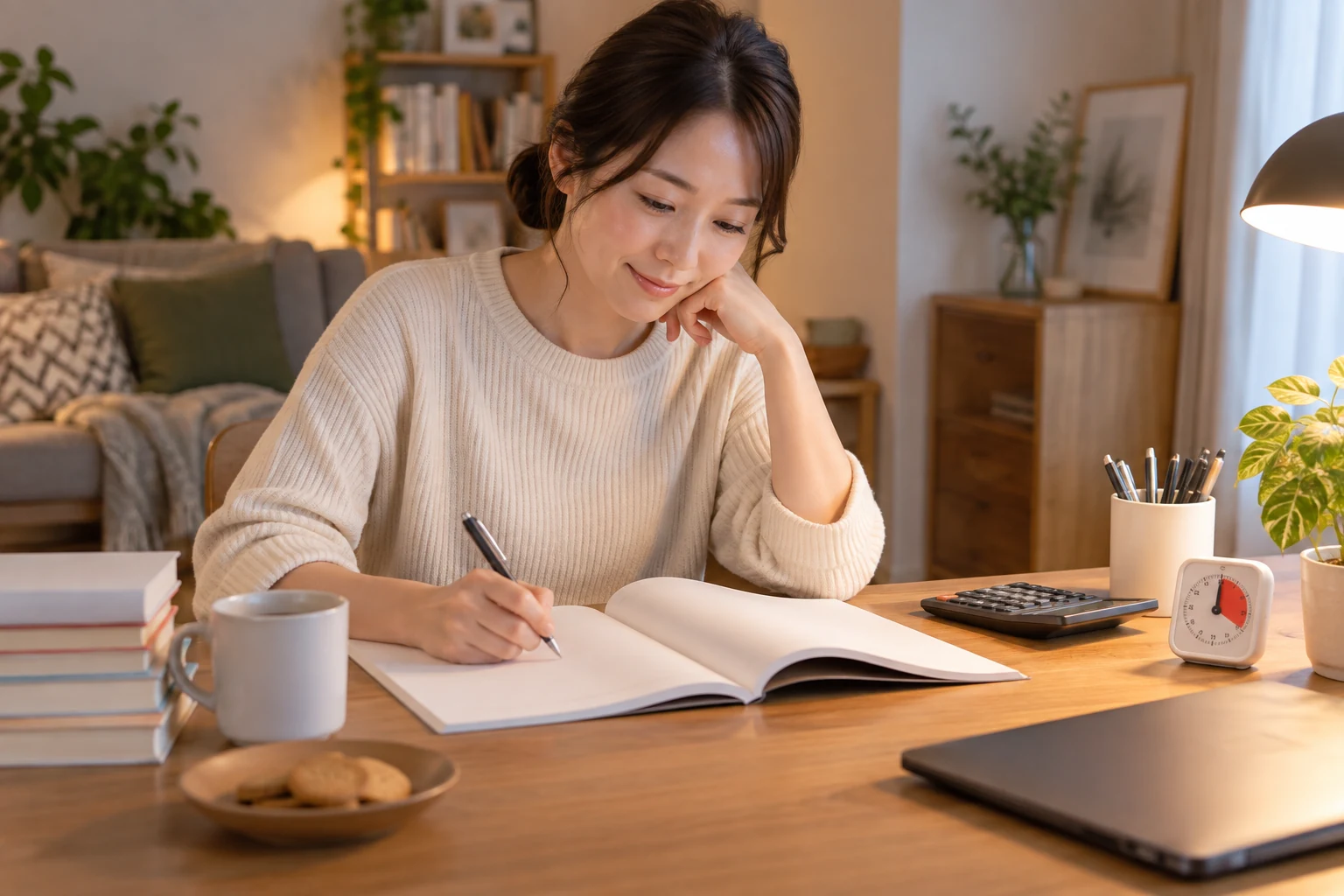 初心者が簿記3級を1日1時間勉強する準備をしている様子