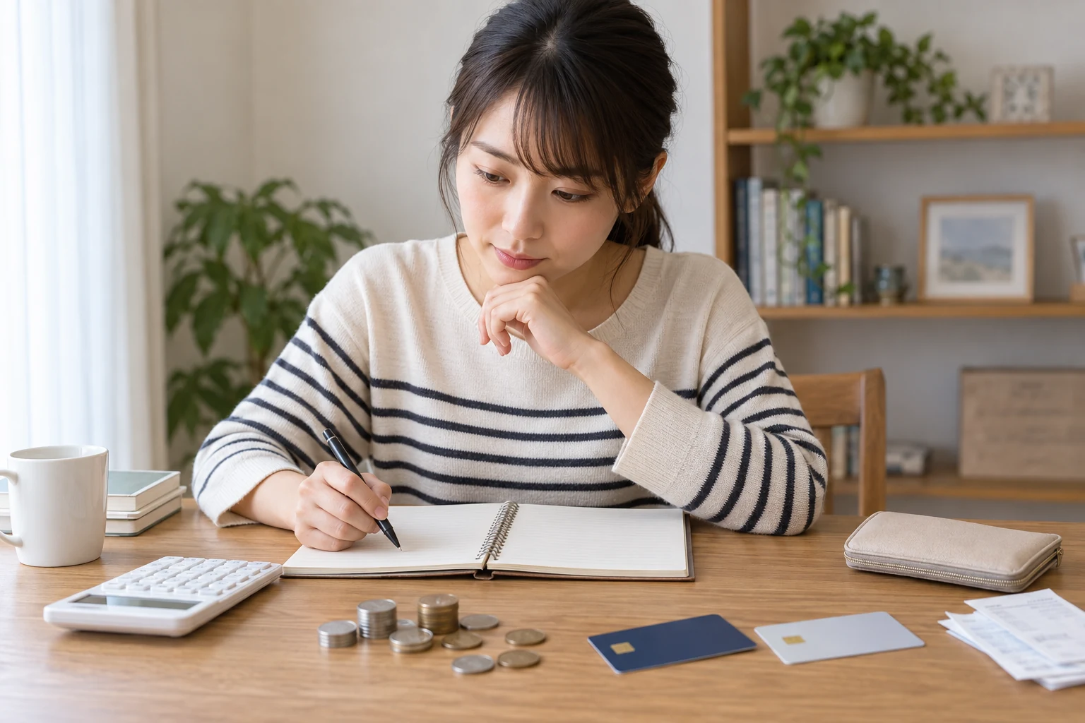 簿記初心者が勘定科目と金額をカードで確認している様子