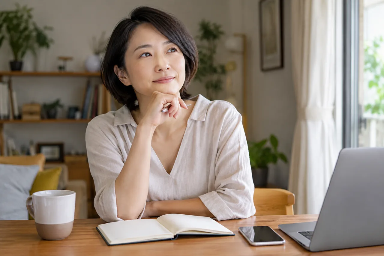 在宅勤務のパートを始める前に条件を振り返る日本人女性