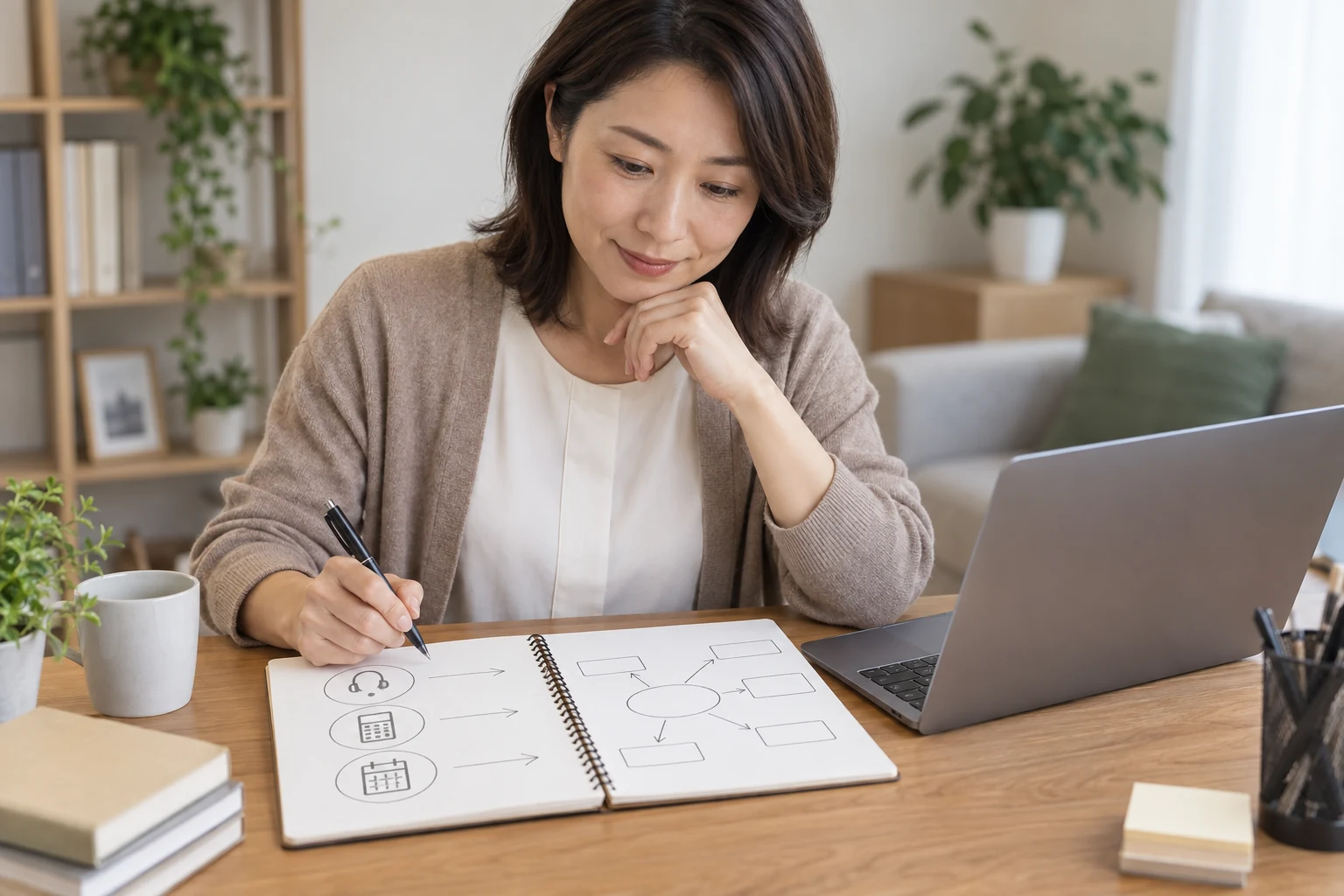 これまでの仕事の経験を在宅勤務に置き換えて整理する日本人女性