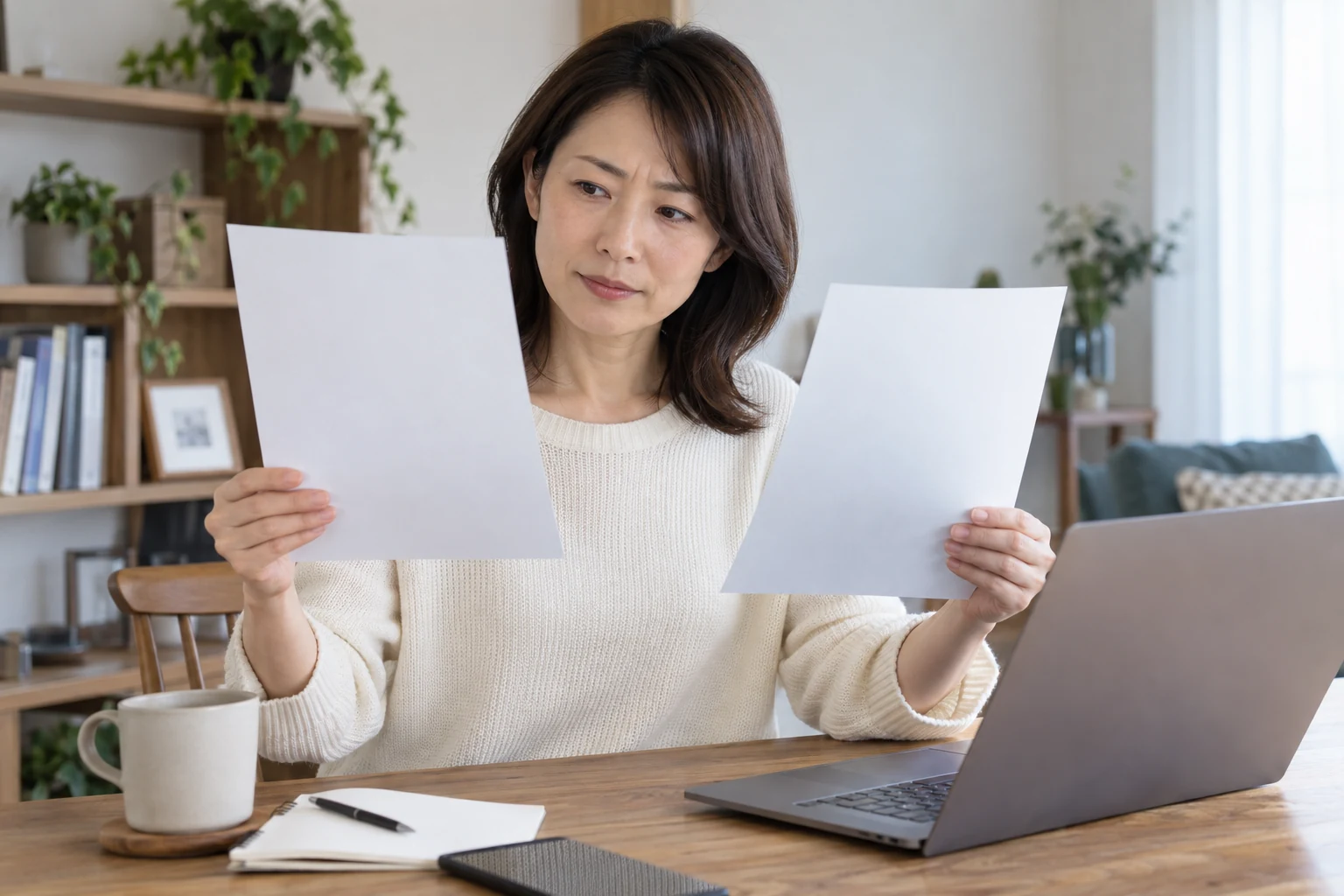 在宅ワークの求人条件を確認する日本人女性