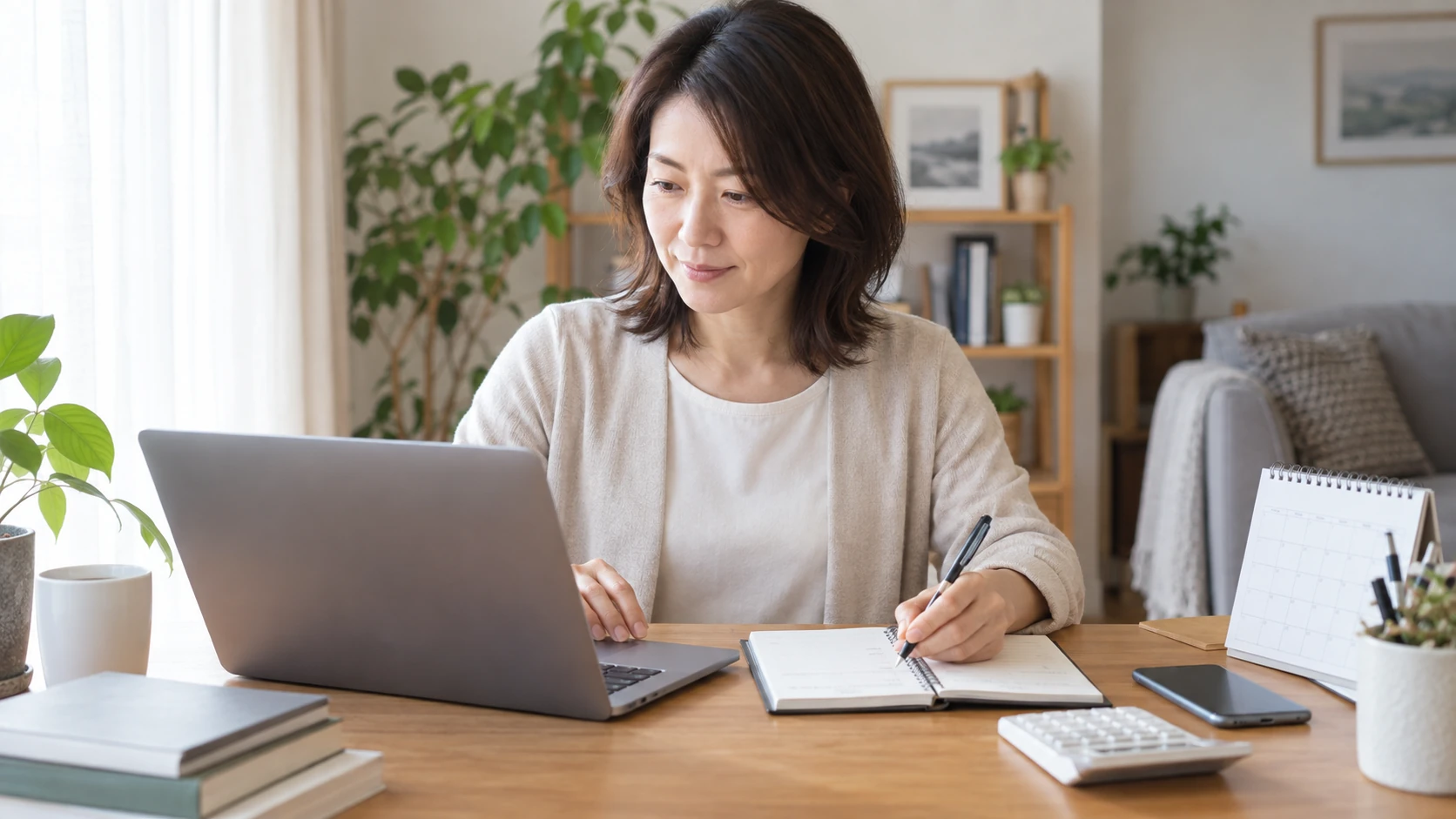 在宅ワークの収支を考える女性