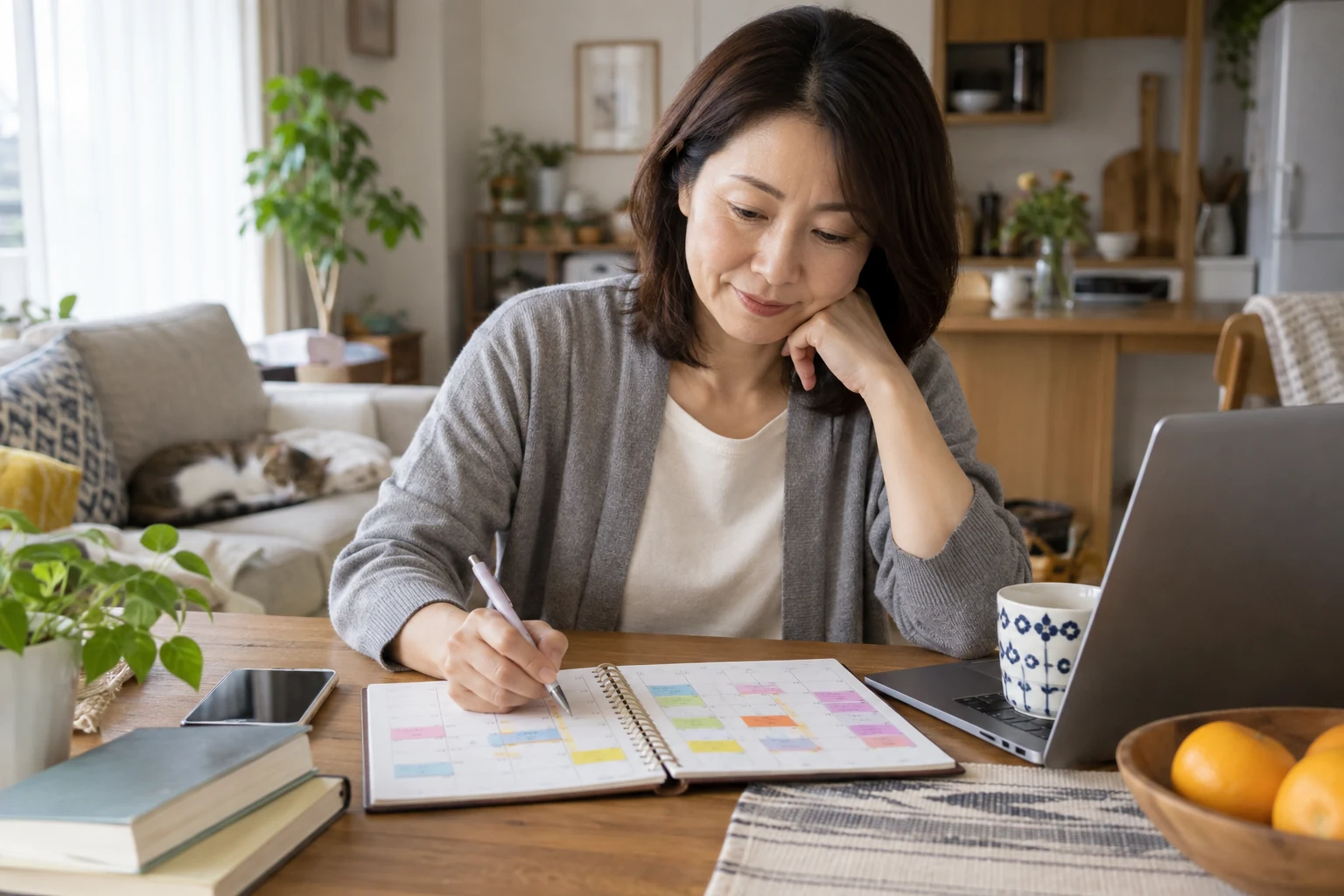 在宅ワークの週間予定に作業時間と休憩時間を配置している様子