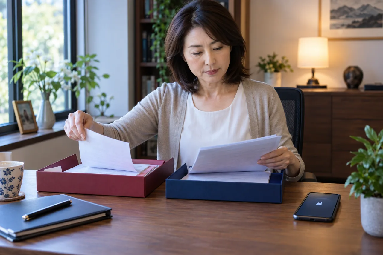 日本人女性がクラウドソーシングの顧客情報と安全な作業メモを分けて管理している