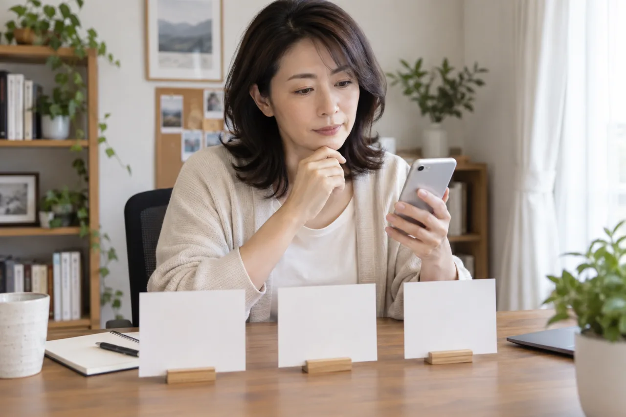 日本人女性がクラウドソーシングの案件を検索し仕事内容と報酬と納期を確認している
