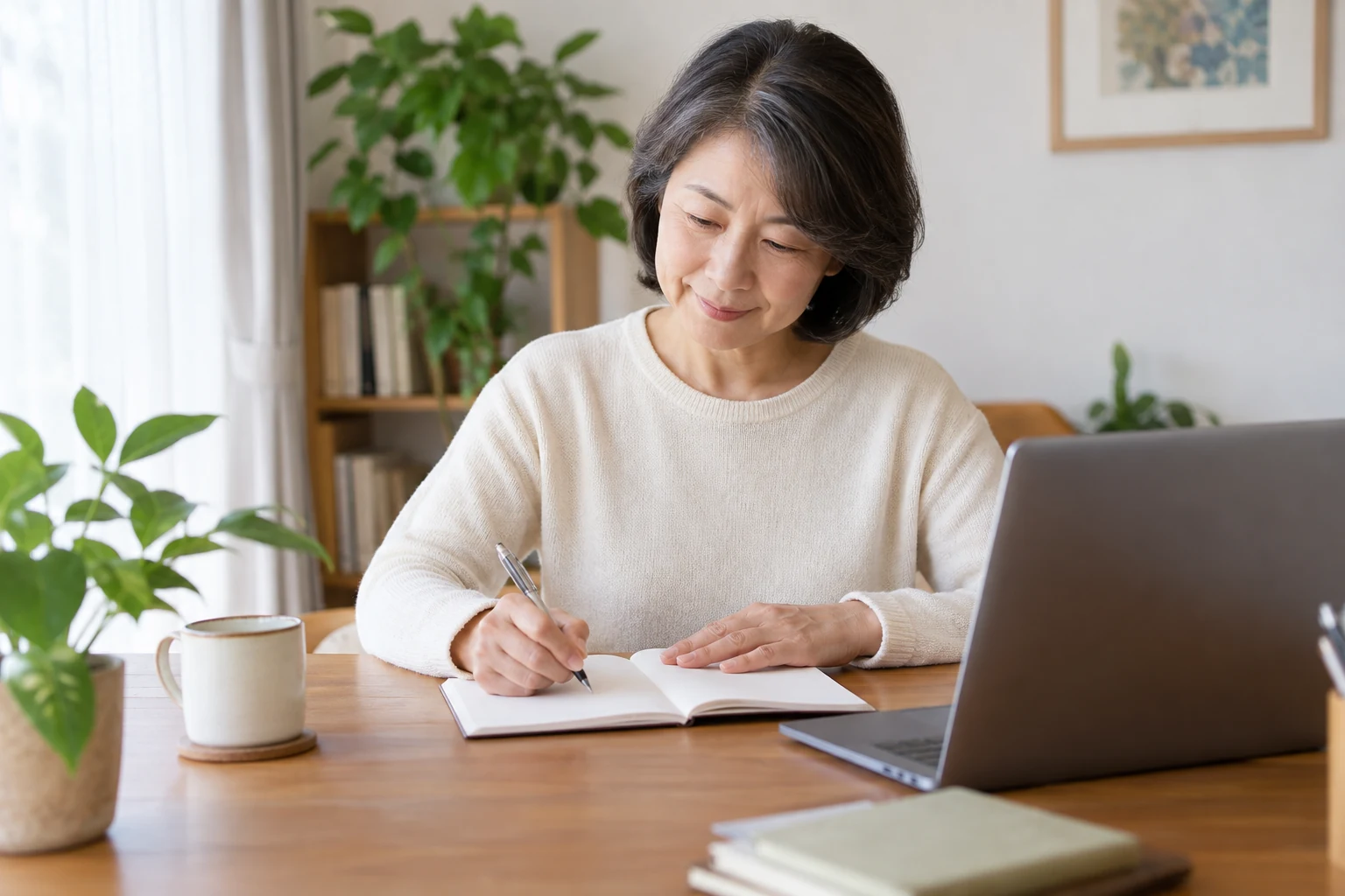 日本人女性が在宅ワークに必要な条件をノートに書き出す