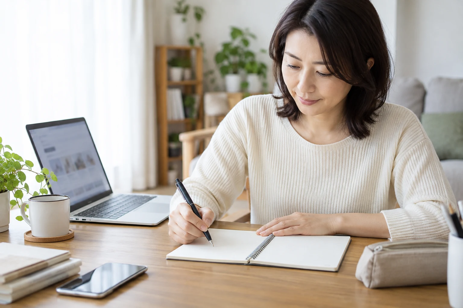 在宅ワークを探す前に条件を書き出す女性のイメージ