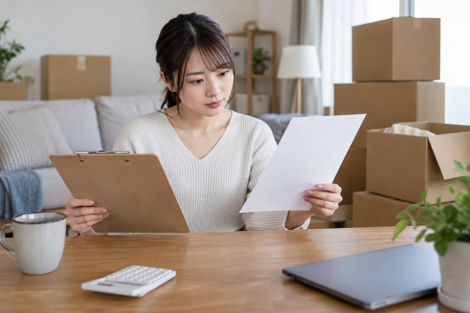 日本人女性が敷金礼金なし物件の注意事項を確認する