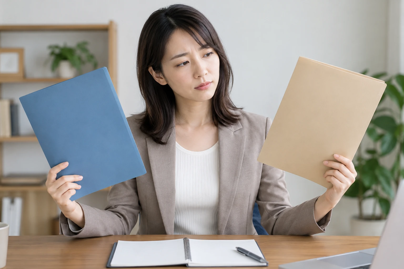 雇用保険の加入期間と賃金支払日数をカレンダーで確認する女性