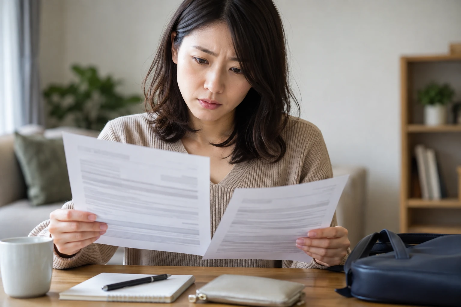 離職理由が書かれた書類を会社の説明と照らし合わせる女性