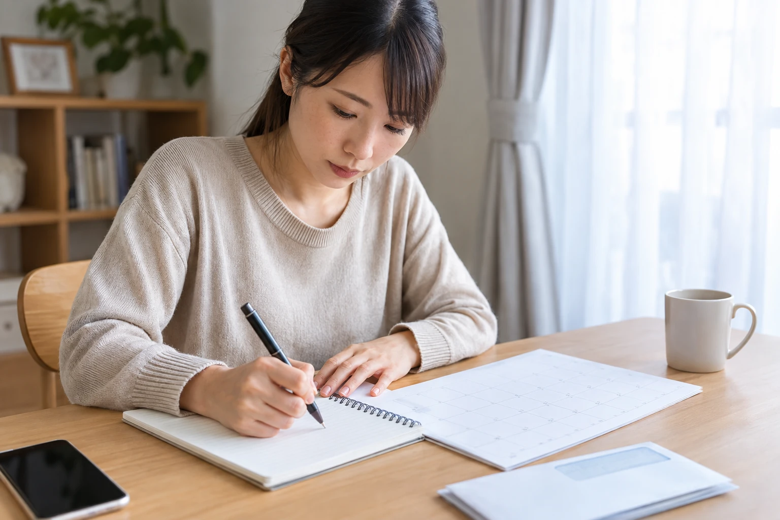 失業保険の待期や給付制限の予定を確認する女性