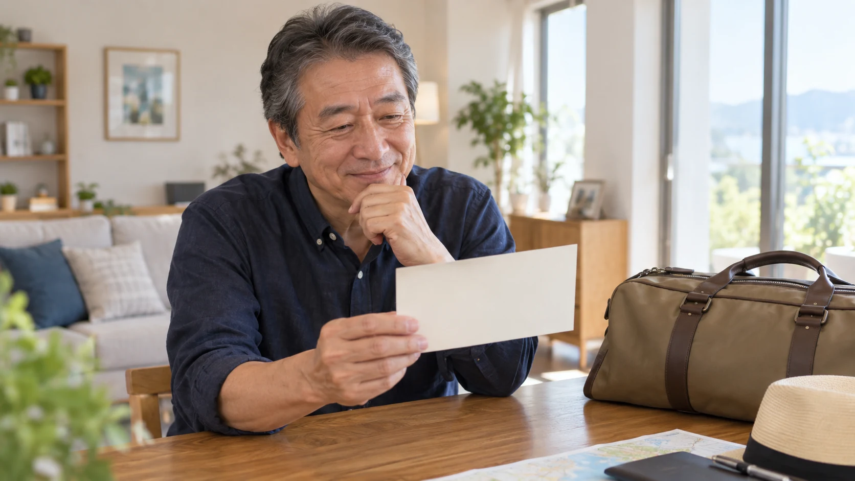 退職祝いにコーヒーセットを受け取る60代の日本人男性
