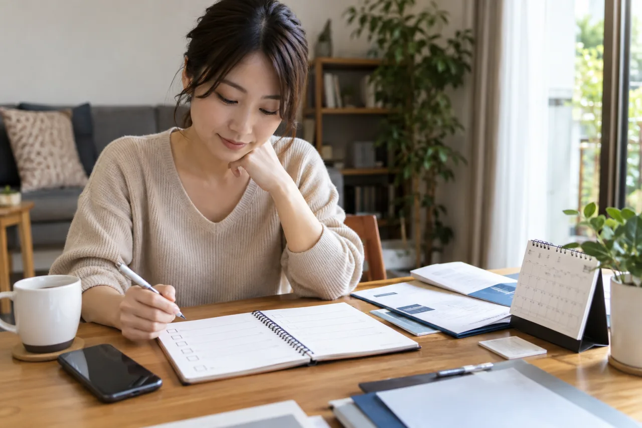 失業保険の受給日数と生活費をカレンダーで管理する日本人女性