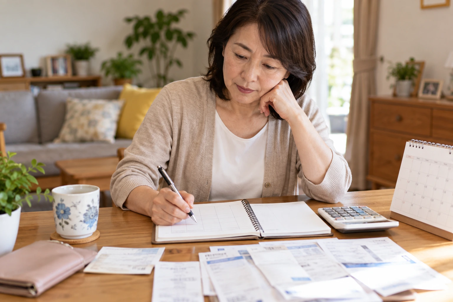 失業給付の手続き日程と生活費をノートで管理する女性
