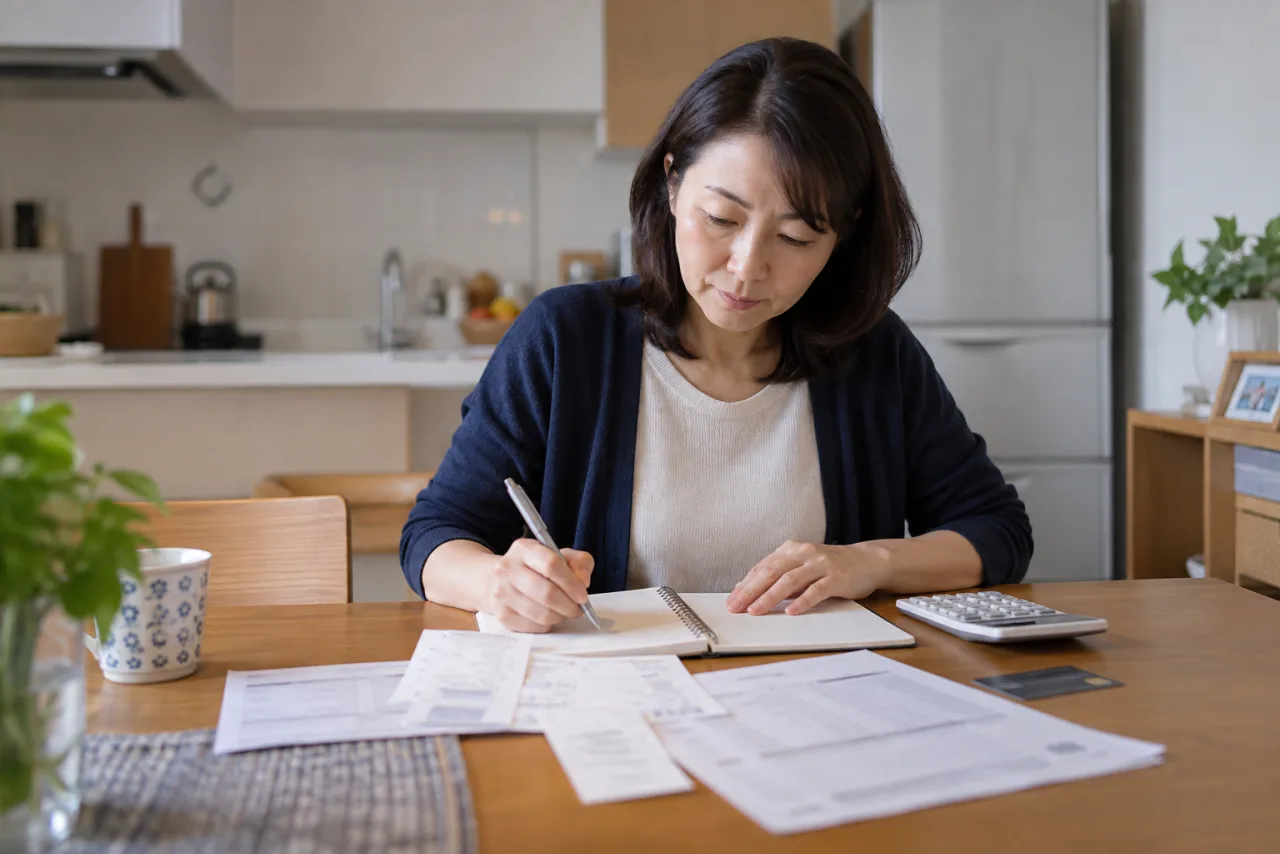 日本人女性が自己都合退職と会社都合の書類を比較している