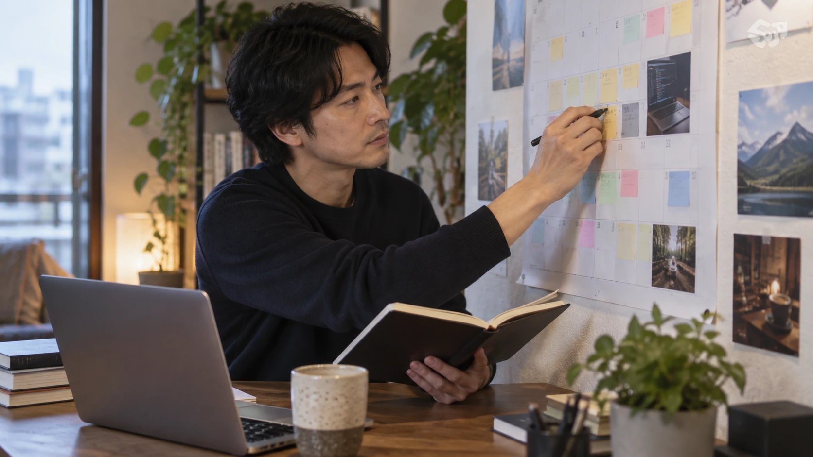 週ごとの学習時間と制作課題をカレンダーで計画している様子