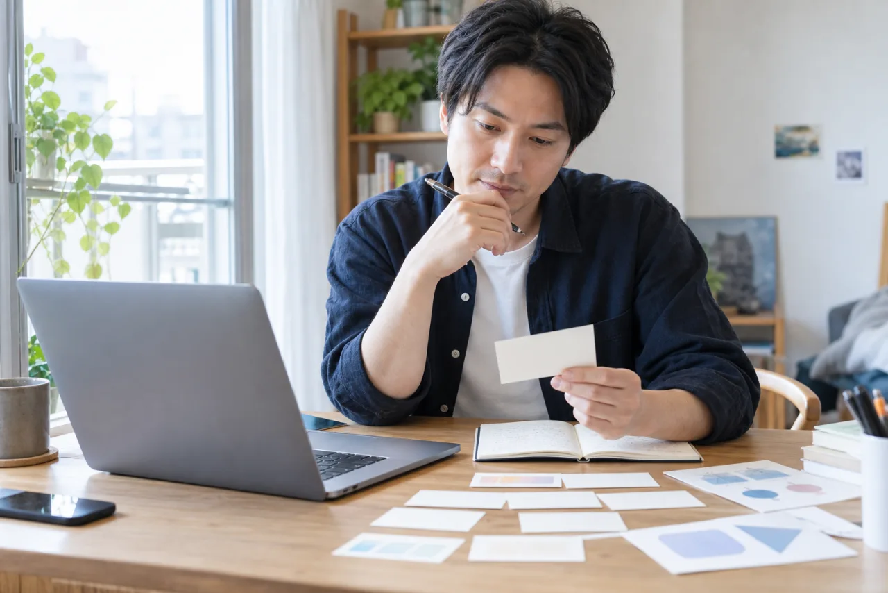 日本人の会社員が学んだスキルを仕事で使う小さな試作品を作っている場面