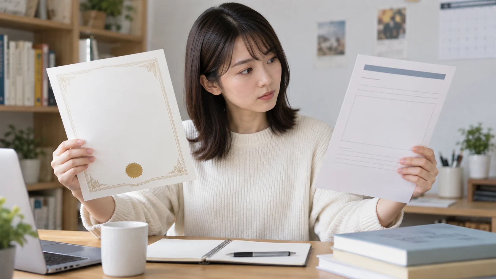 講座の指定番号と修了証明書を照合する様子