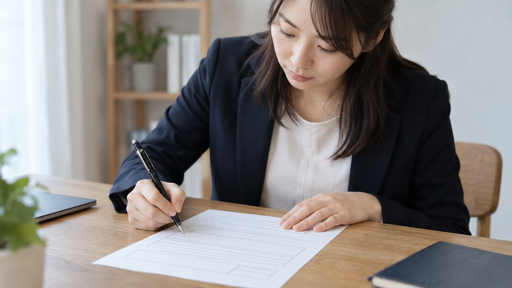 教育訓練給付金の申請書へ氏名と番号を記入する様子