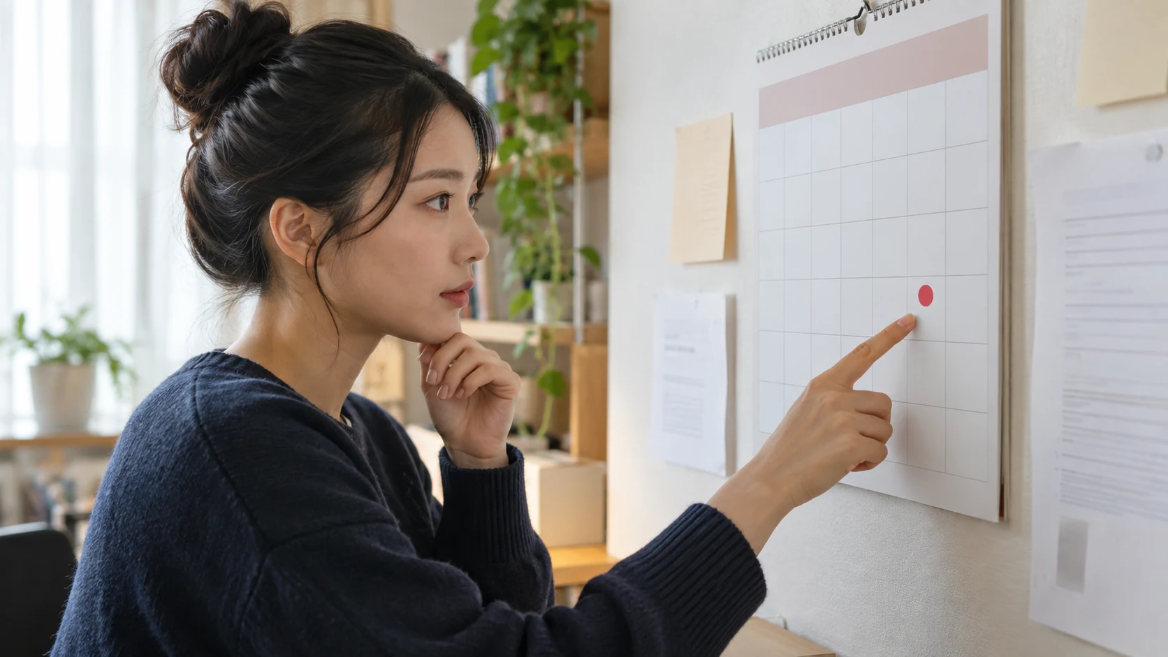 申請期限と提出先をカレンダーで確認する様子