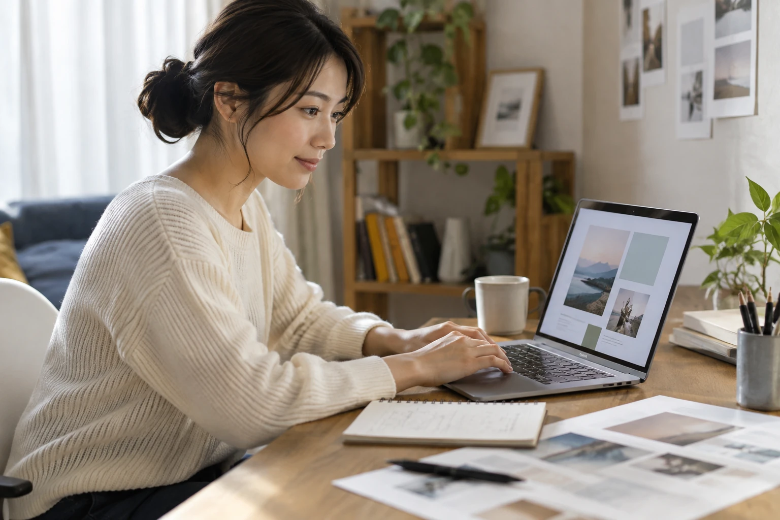 公的講座の募集要項を読んで対象者や期間を確認する女性