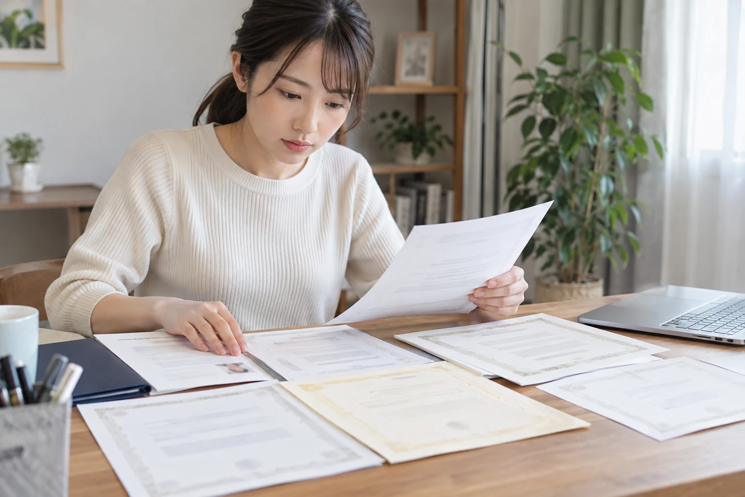 履歴書に資格名と取得年月を正確に書く女性