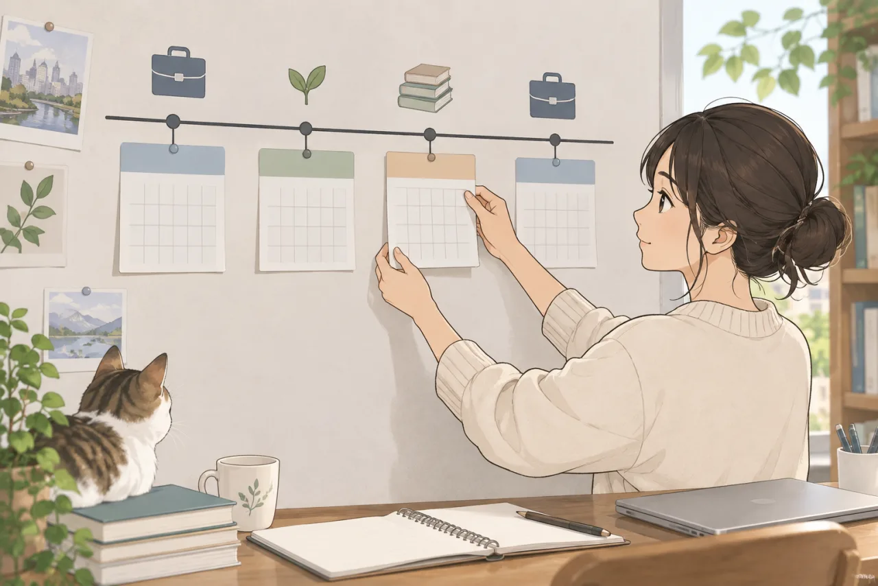 日本人の求職者が職歴の空白期間と説明できる事実を時系列で整理している場面