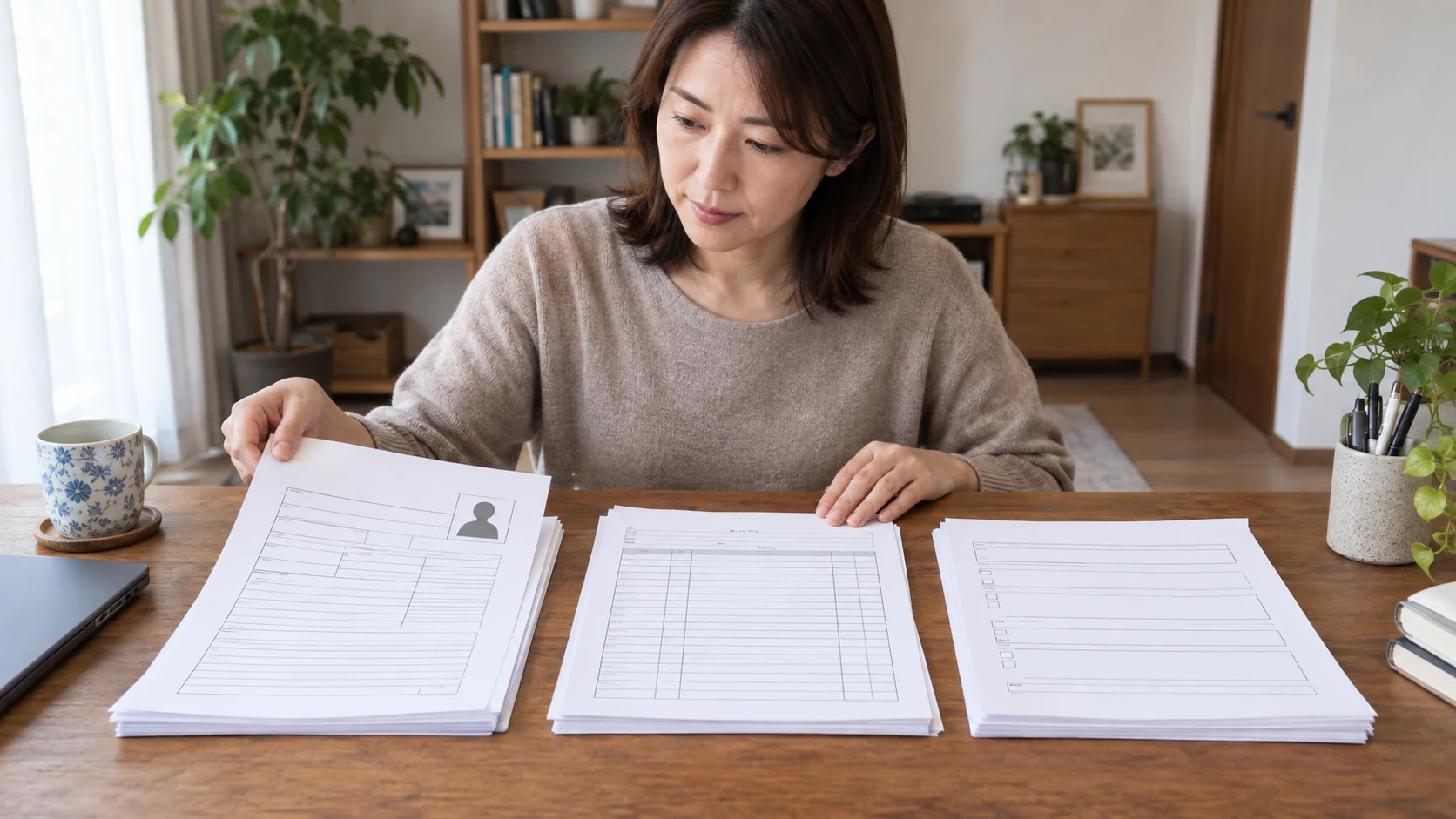 応募書類をオンラインで提出する日本人女性