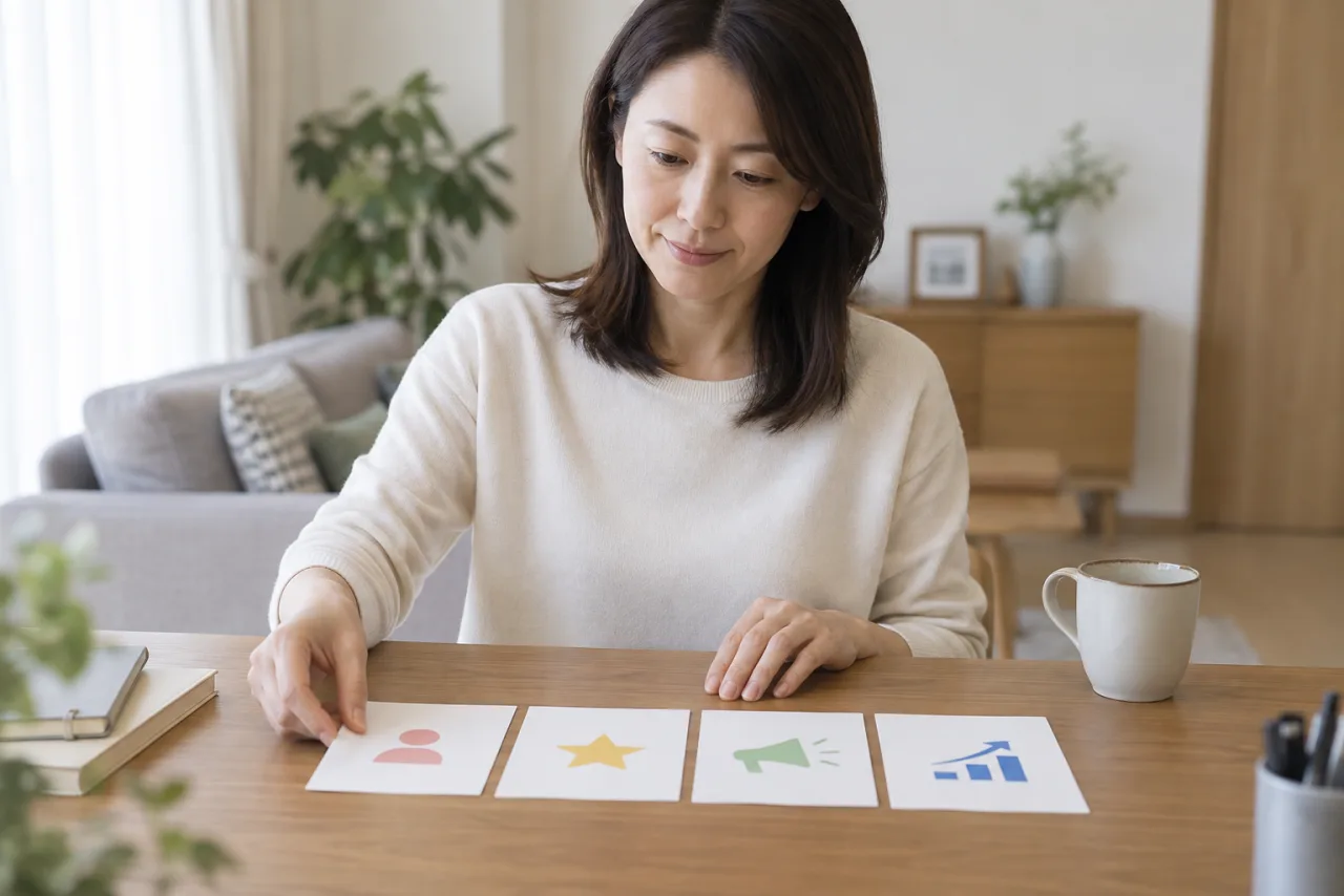 日本人女性が自己紹介と長所と自己PRと志望動機の違いを整理している