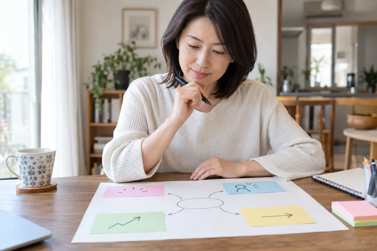 日本人女性が自己PRを経験と工夫と結果と応募先での活用に分けている