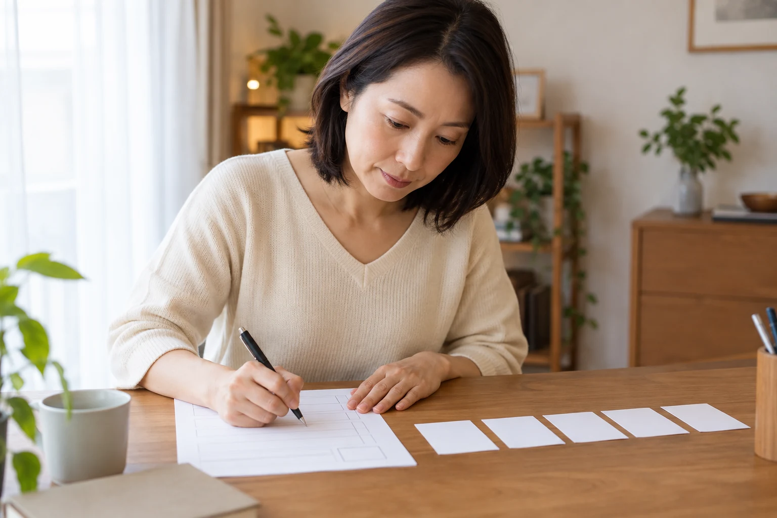 日本人女性が本人希望欄を5段階で書き上げる