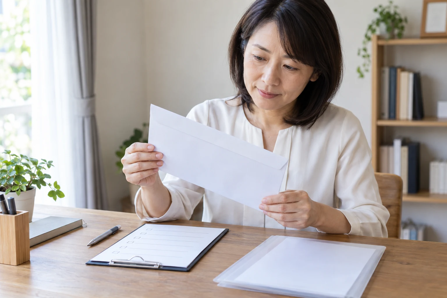 日本人女性が履歴書郵送前のチェックリストを確認する