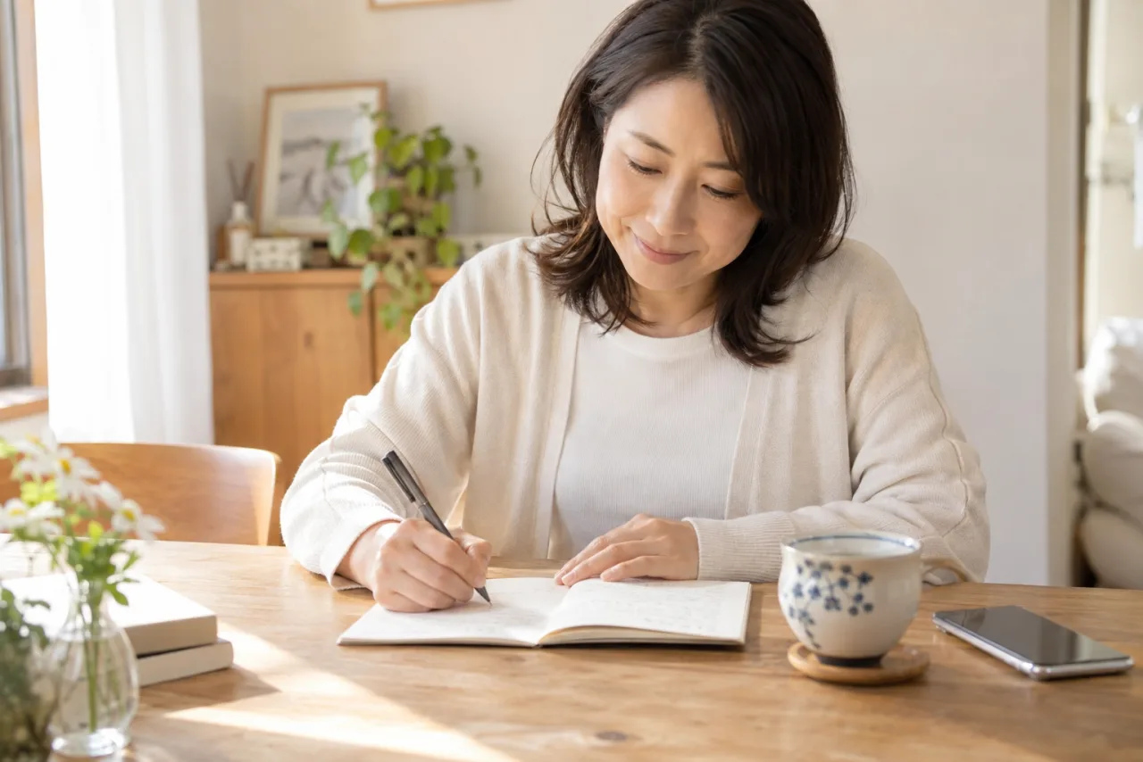 自分の境界線をノートに書く女性