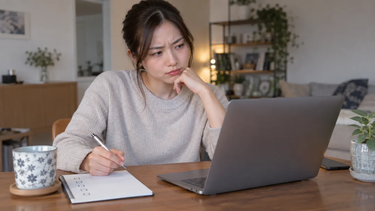 日本人女性が恋愛相談を匿名化するためにノートへ書き換えている様子