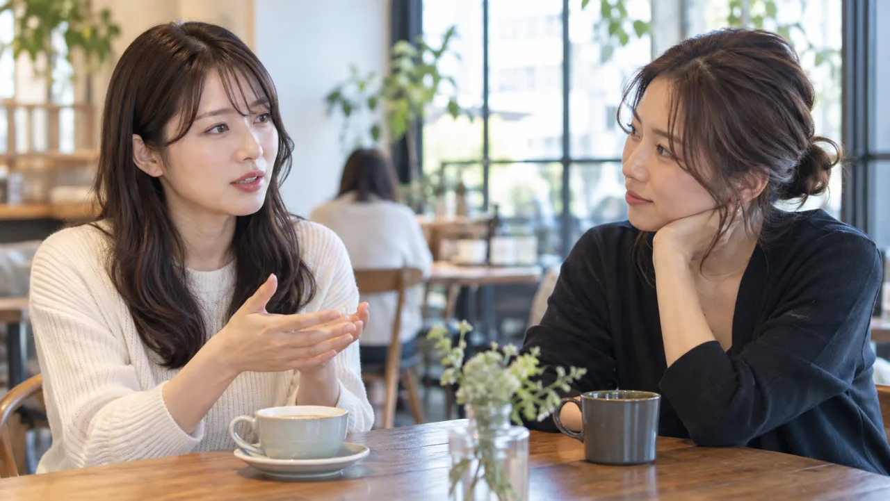 日本人女性が公式情報をパソコンとスマートフォンで照合している様子