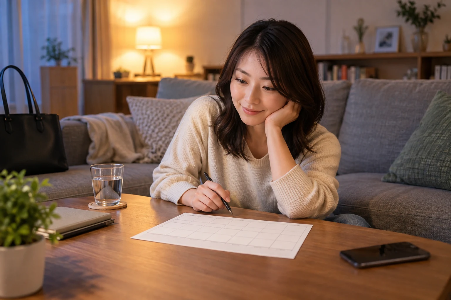 副業後に生活時間と体調を確認する日本人女性