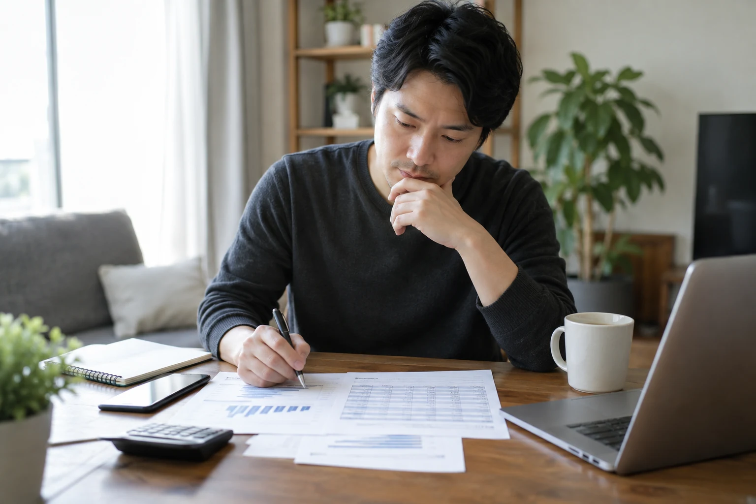 日本人女性が副業の作業時間と報酬を一か月分振り返る様子