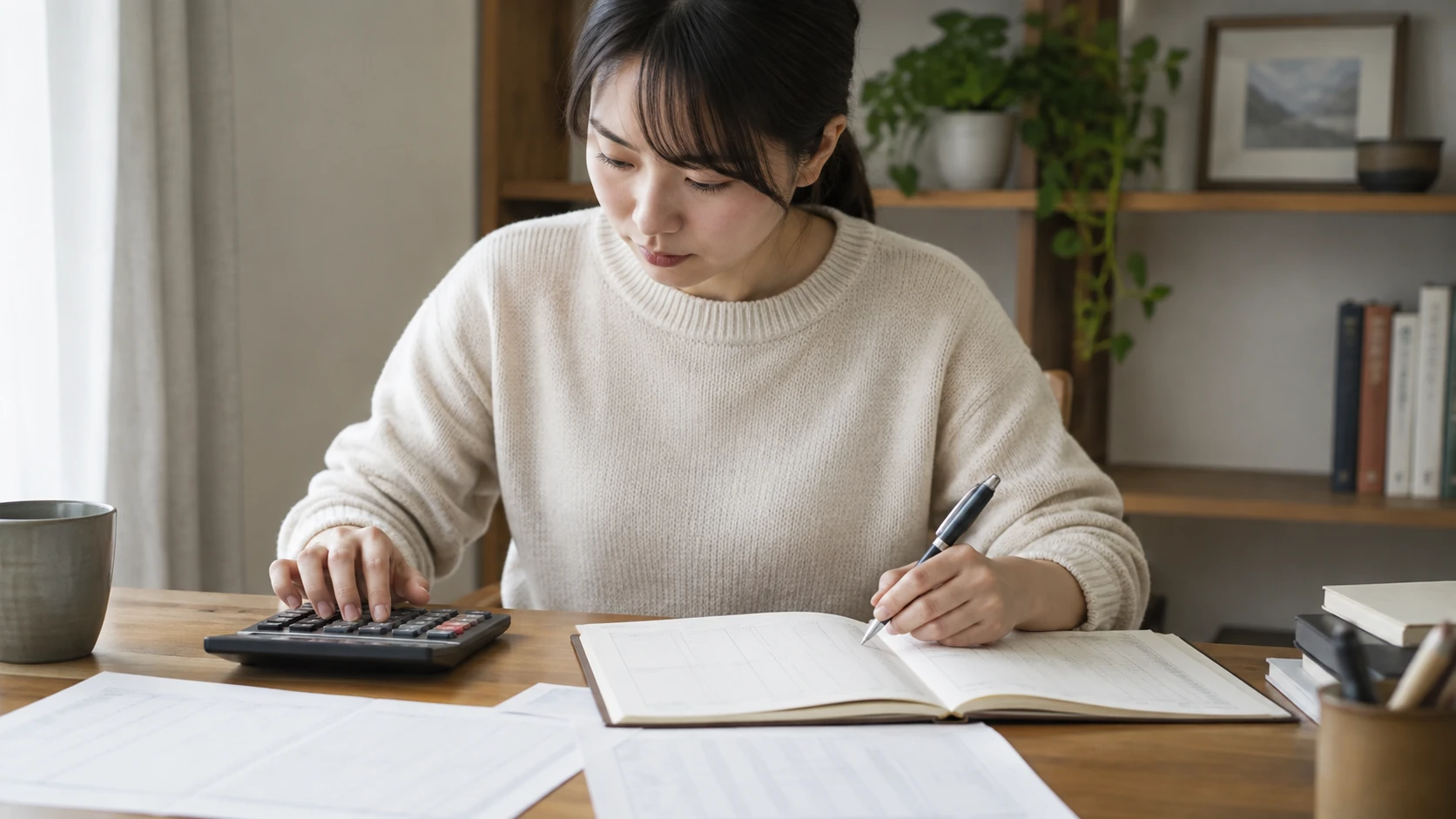 簿記の学習をする様子