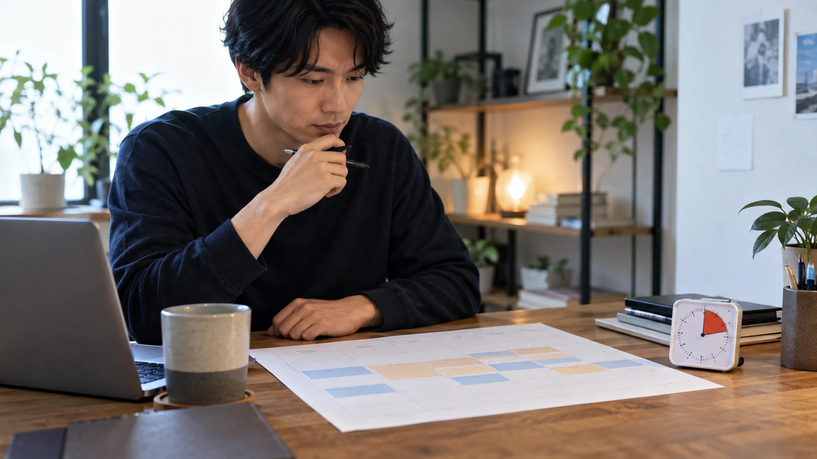 本業と副業の時間配分を計画する様子