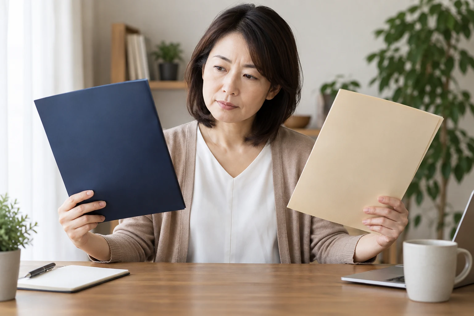 日本人女性が副業の契約書と作業記録を確認して所得の種類を整理する