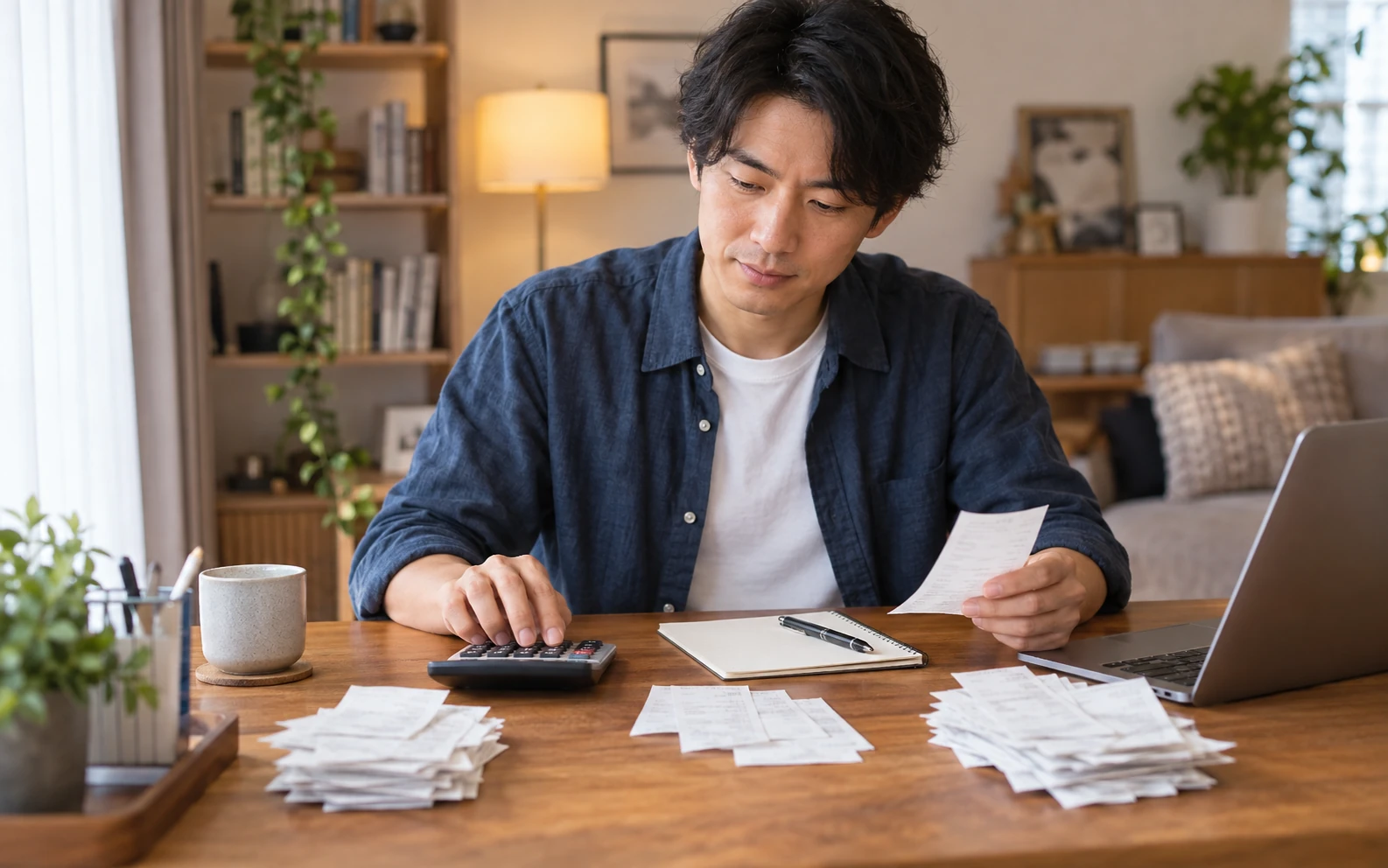 副業の売上と必要経費をノートに分けて記録する日本人会社員