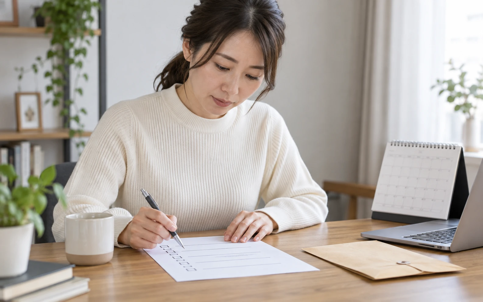 住民税申告の控えと受付記録をファイルに保管する日本人会社員