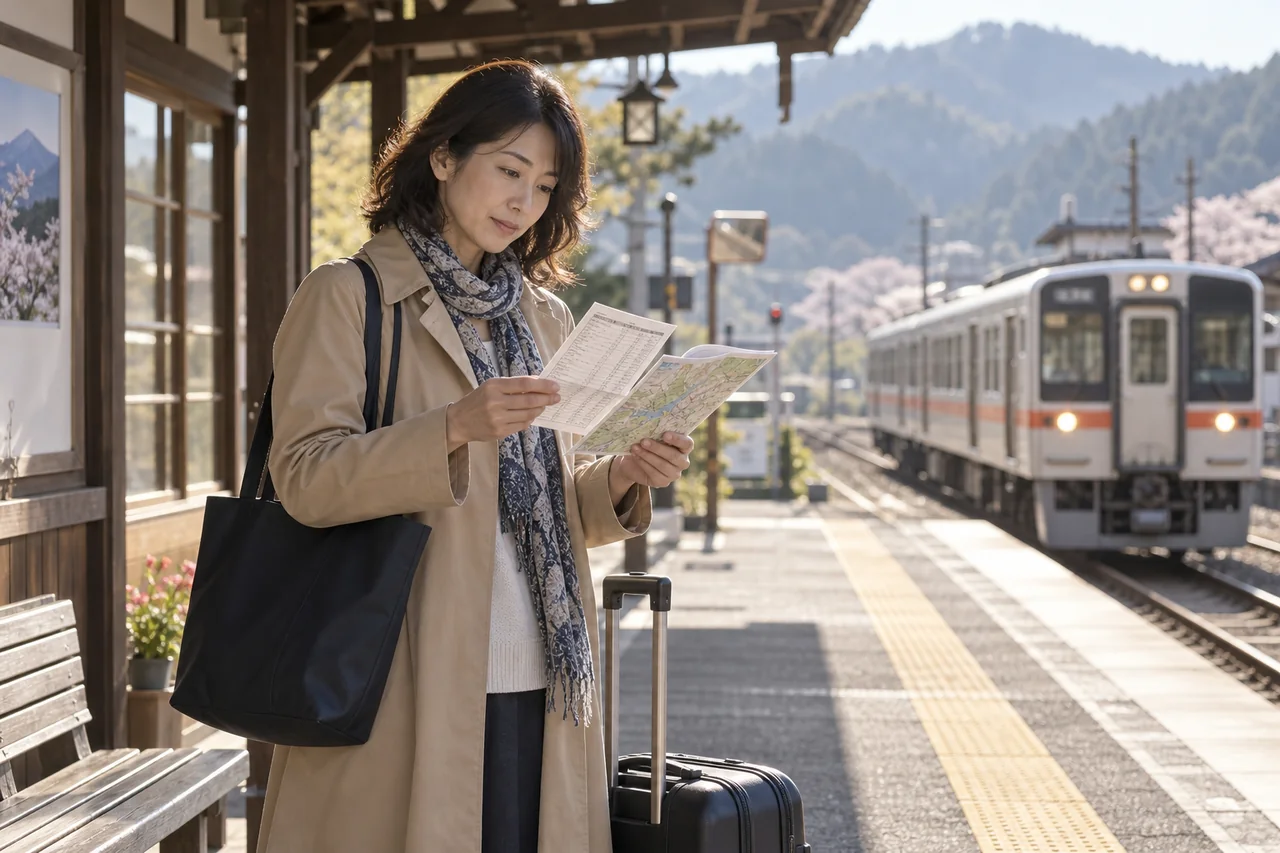 駅で旅程を確認する