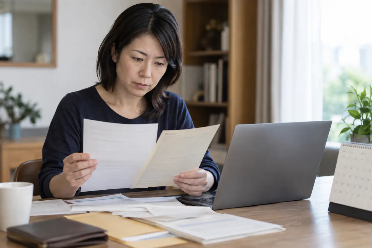 年齢と雇用保険の加入期間を確認する日本人女性